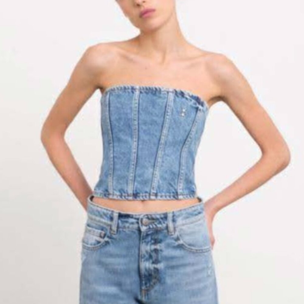 ICON Denim Dolly Corset Top NWT